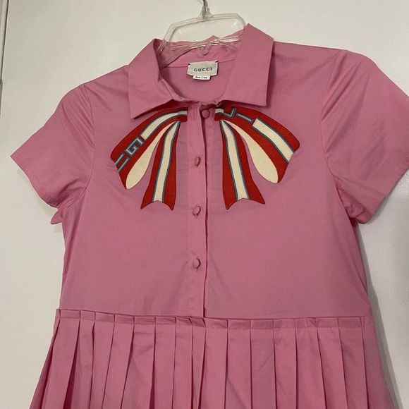 Sold🎉NWOT Gucci Kids poplin pleated dress with bow in pink size 12 - Picture 3 of 8